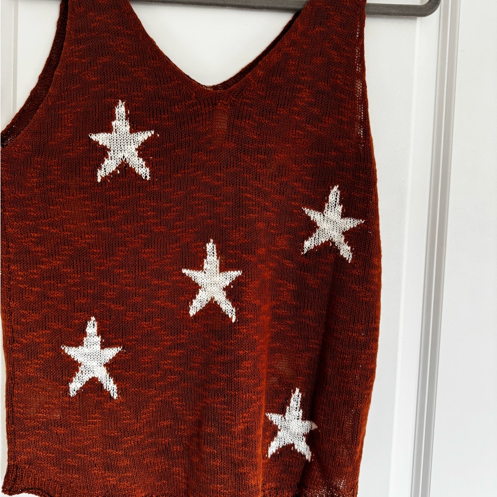 Rust Knit Tank Top with White Stars